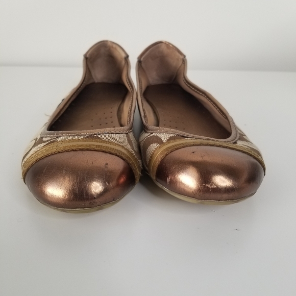 Coach Bronze Gold Canvas Logo Ballet Flats Size 6B - Picture 6 of 10